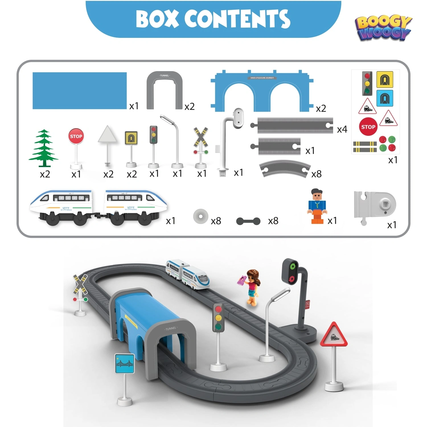 🚂 BOOGYWOOGY BHARAT Express: TYPE-C Rechargeable Engine | Train Set for Kids 3 Years+ with Magnetic Tracks - 49 Pieces